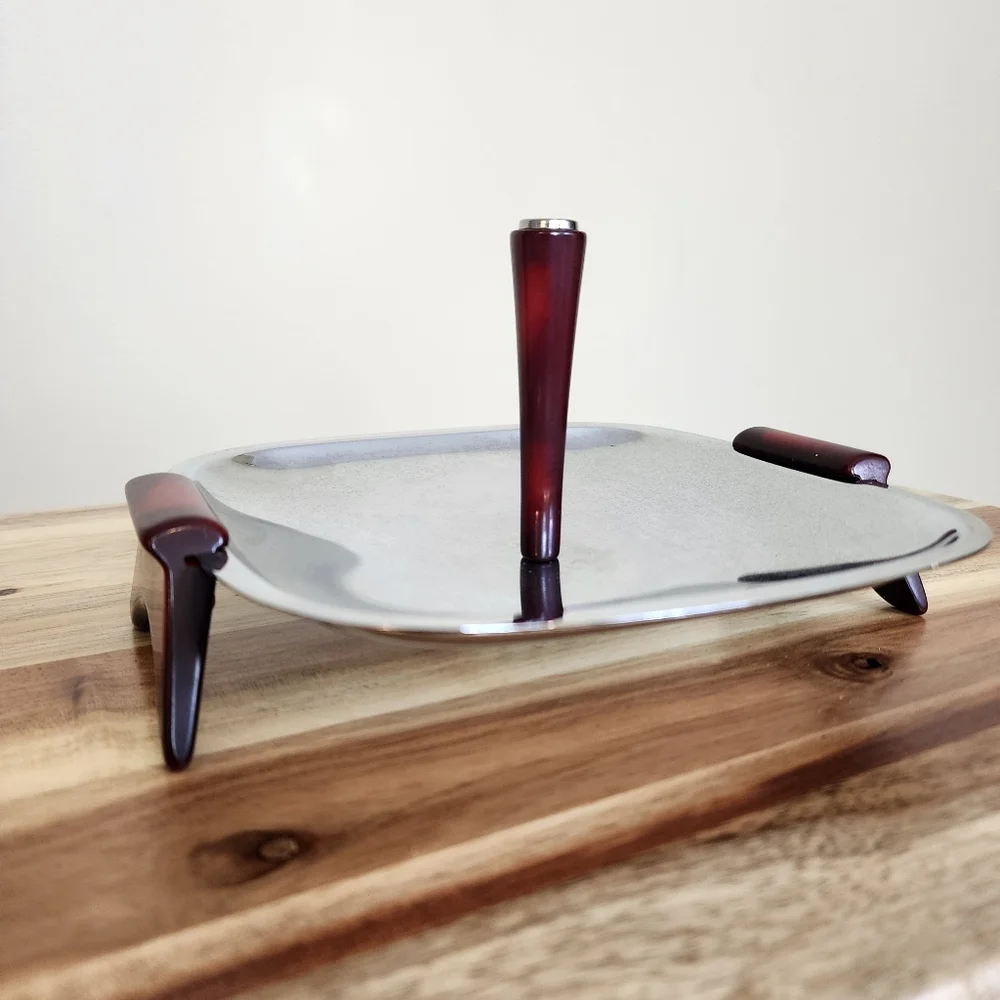 Vintage 60s Bakelite Serving Tray Square Dessert Tray - Picture 6 of 8